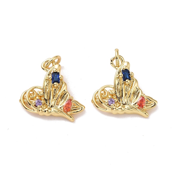 

PandaHall Butterfly Brass Micro Pave Colorful Cubic Zirconia Pendants, with Jump Rings, Cadmium Free & Lead Free, Real 18K Gold Plated...