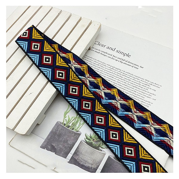 

PandaHall Ethnic Style Embroidery Rhombus Polyester Ribbons, Jacquard Ribbon, Garment Accessories, Flat, Marine Blue, 1-5/8 inch(40mm)...