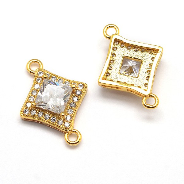 

PandaHall CZ Brass Micro Pave Cubic Zirconia Links, Clear, Cadmium Free & Nickel Free & Lead Free, Rhombus, Real 18K Gold Plated, 15x20x5mm...