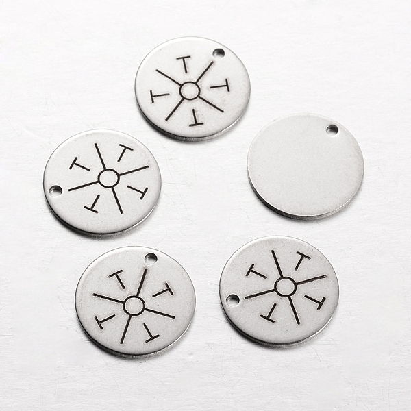 

PandaHall Spray Painted Stainless Steel Charms, Flat Round with Pattern, Stainless Steel Color, 14x1mm, Hole: 1mm Stainless Steel Flat Round