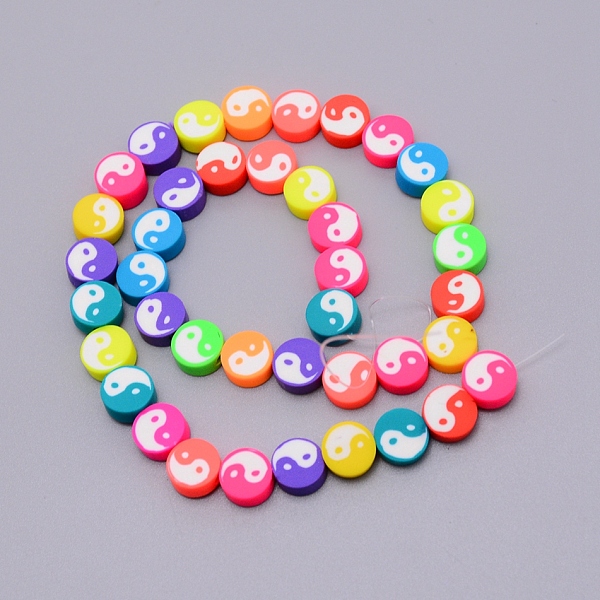 

PandaHall Handmade Polymer Clay Beads Strand, DIY Accessories for Bracklet & Necklace Making, Flat Round with Taiji Pattern, Colorful...