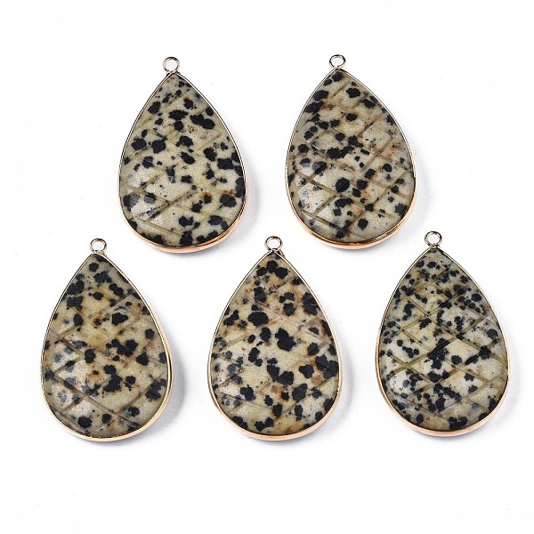

PandaHall Natural Dalmatian Jasper Pendants, with Light Gold Plated Brass Findings, Teardrop, 50~51x31~31.5x10mm, Hole: 2mm Dalmatian Jasper...