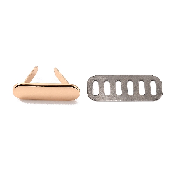 

PandaHall Zinc Alloy Bag Decorative Clasps, Stamping Blank Tags, with Iron Shim, Oval, Platinum & Light Gold, 2.3x0.7x0.15cm Alloy