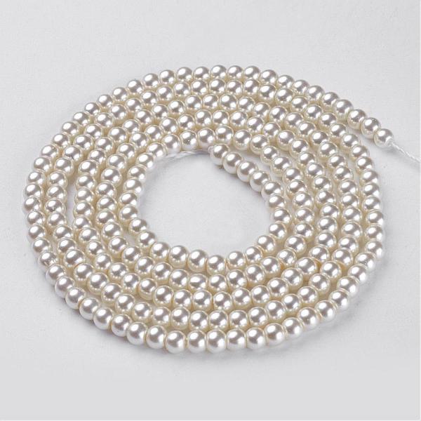 Glass Pearl Beads Strands, Pearlized, Round, Creamy White, 4-5mm, Hole: 1mm, about 200pcs/strand, 30.71 inch(78cm)