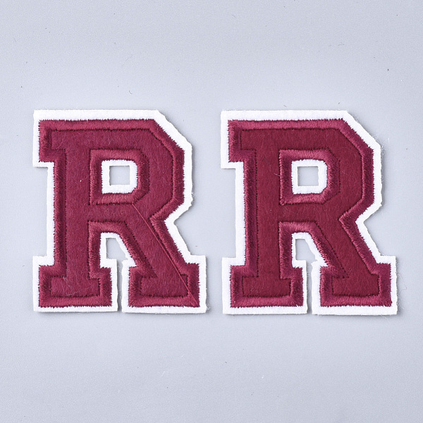 PandaHall Computerized Embroidery Cloth Iron On Patches, Costume Accessories, Appliques, Letter, Letter. R, 56x47x1.5mm Cloth Letter R Red