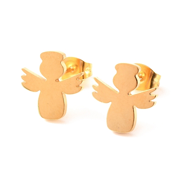 

PandaHall Ion Plating(IP) 304 Stainless Steel Stud Earrings, Angel, Golden, 11.5x11mm, Pin: 0.8mm 304 Stainless Steel Angel & Fairy