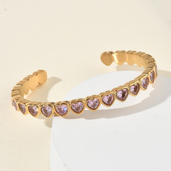 Bracelets manchettes en acier inoxydable 304 et zircon cubique pour femmes