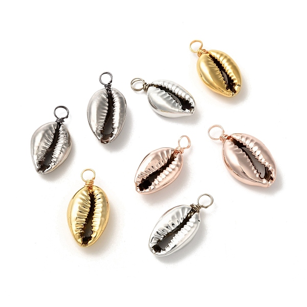 

PandaHall Electroplated Shell Beads Pendants, with Eco-Friendly Copper Wire, Mixed Color, 23~26x11~13x6~7.5mm, Hole: 3.5mm Shell Shell Shape