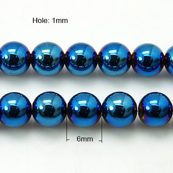 

PandaHall Non-Magnetic Synthetic Hematite Beads Strands, Blue Plated, Round, Blue Plated, 6mm Non-magnetic Hematite Round Blue