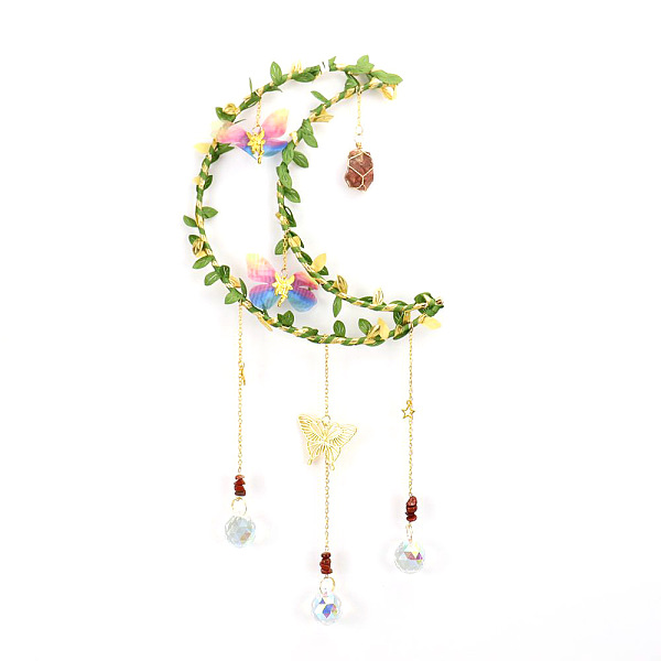 

PandaHall Crystals Moon Chakra Hanging Pendants Decoration, with Natural Red Quartz Chips and Brass Findings, for Home, Garden Decoration...