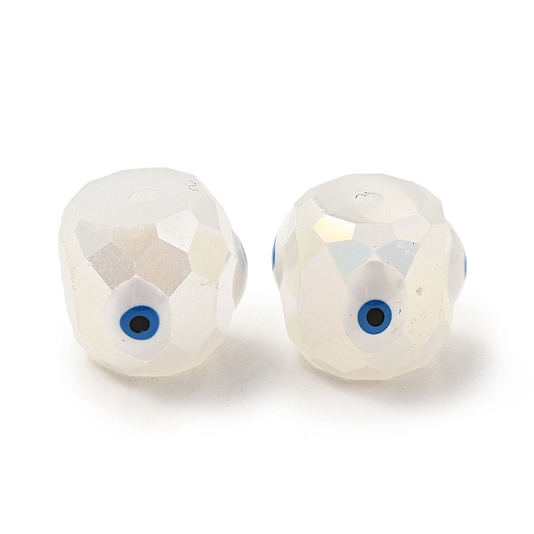 

PandaHall Opaque Glass Beads, with Enamel, Faceted, Drum with Evil Eye Pattern, White, 10.5x10.5mm, Hole: 1.6mm Glass Drum White