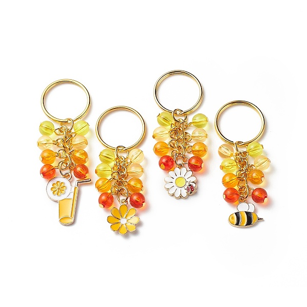 

PandaHall 4Pcs Flower/Bee/Orange Juice Alloy Enamel Pendant Keychain, with Acrylic Beads, for Car Bag Pendant Decoration Key Chain, Orange...
