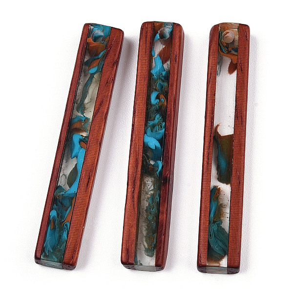 

PandaHall Transparent Resin & Wood Pendants, Two-Tone, Rectangle Charm, Dark Turquoise, 45~47x7~9x4.5mm, Hole: 2mm Resin+Wood Rectangle
