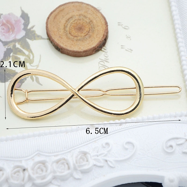 

PandaHall Alloy Geometric Hair Barrettes, Frog Buckle Hairpin for Women, Girls, Infinity, Golden, 65x21mm Alloy
