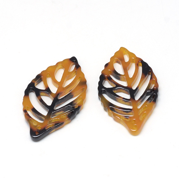 

PandaHall Cellulose Acetate(Resin) Pendants, Leaf, Goldenrod, 38.5x22x2.5mm, Hole: 1.5mm Cellulose Acetate Leaf Gold