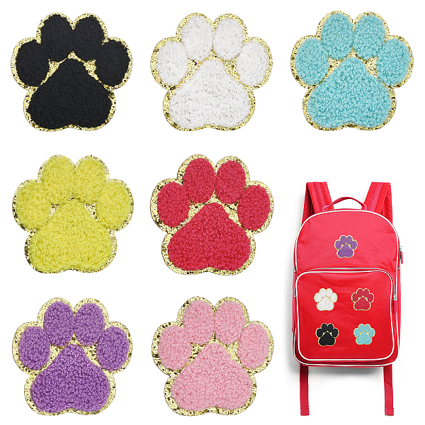 PandaHall CHGCRAFT 28Pcs 7 Colors Self Adhesion Paw Print Patch Sticker Embroidery Style Cloth Patches Sew on Patche for for Clothing Hats...