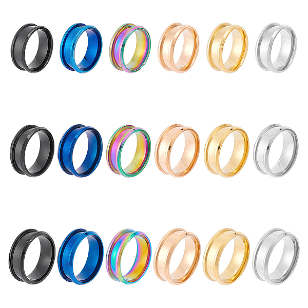 

PandaHall UNICRAFTALE 18Pcs 6 Colors Stainless Steel Blank Ring 3 Sizes Grooved Ring Round Empty Ring for Inlay Ring Jewelry Band Making and...