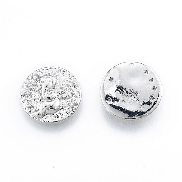 

PandaHall Brass Micro Pave Clear Cubic Zirconia Pendants, Nickel Free, Flat Round with Angel, Real Platinum Plated, 16.5x3mm, Hole: 1mm...