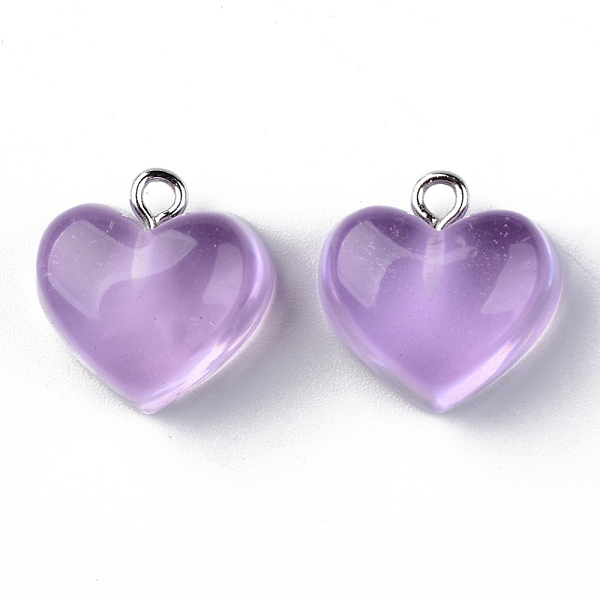 

PandaHall Transparent Resin Pendants, with Platinum Tone Iron Loop, Heart, Plum, 16.5x17x9.5mm, Hole: 1.8mm Iron+Resin Heart Purple