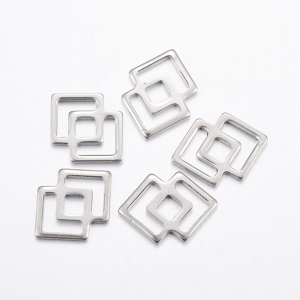 Tarnish Resistant 304 Stainless Steel Links connectors, Double Rhombus, Stainless Steel Color, 16x11.5x1mm, Hole: 4-9x2-4mm