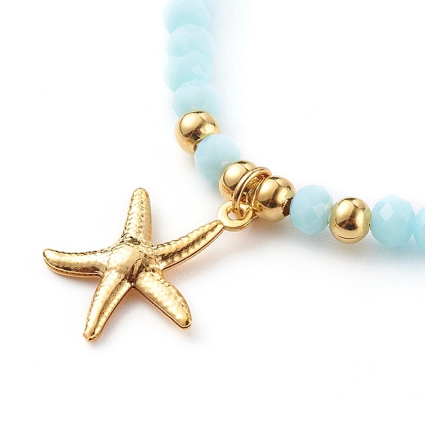 

PandaHall Golden Plated 304 Stainless Steel Stretch Charm Bracelets, with Glass Beads, Starfish, Light Cyan, Inner Diameter: 2-1/8 inch...