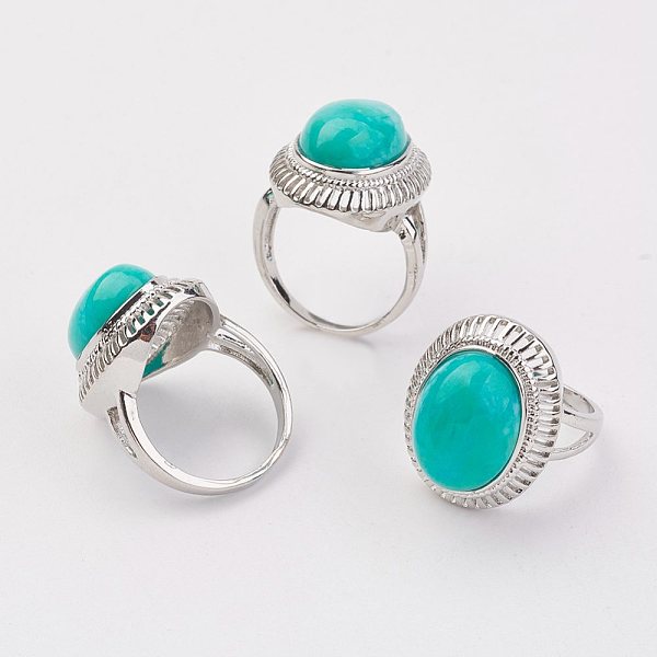 

PandaHall Natural Amazonite Finger Rings, with Brass Ring Finding, Platinum, Oval, Size 8, 18mm Amazonite
