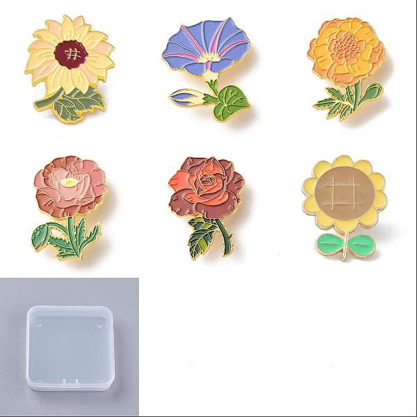PandaHall 6Pcs 6 Style Flower of Life Enamel Pins, Alloy Badges for Backpack Clothes, Golden, Mixed Color, 28.5~45.5x22.5~37.5x9~10mm...
