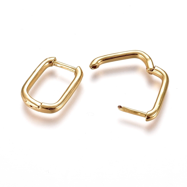 

PandaHall Brass Huggie Hoop Earrings, Rectangle, Real 18K Gold Plated, 12 Gauge, 15.5x11.5x2mm, Pin: 1mm Brass