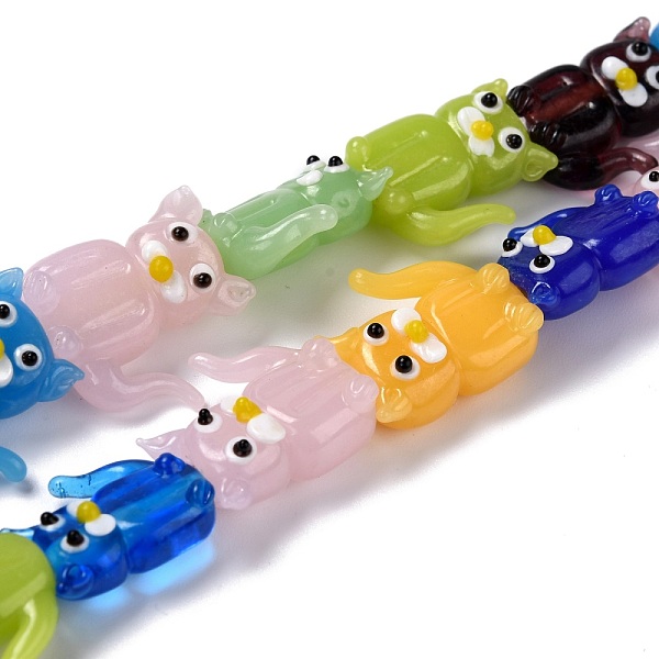 

PandaHall Handmade Lampwork Beads Strands, Cartoon Cat, Colorful, 19~20x15.5~18.5x7~9.5mm, Hole: 1.5mm, about 18pcs/strand, 12.99 inch(33cm)...