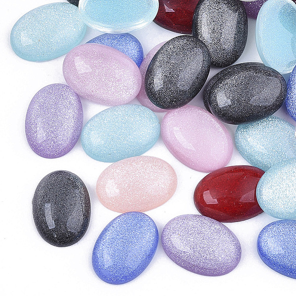 

PandaHall Translucent Resin Cabochons, with Glitter Powder, Oval, Mixed Color, 14x10x4.5mm Resin Oval Multicolor