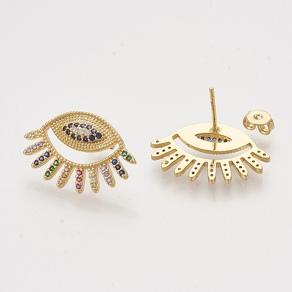 

PandaHall Brass Cubic Zirconia Stud Earrings, with Ear Nuts, Eye, Colorful, Golden, 15x23mm, Pin: 0.7mm Cubic Zirconia