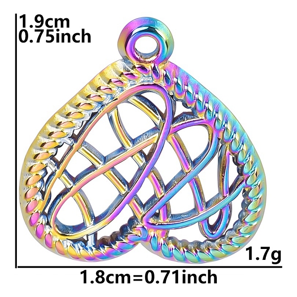 

PandaHall Stainless Steel Pendants, Heart Charm, Rainbow Color, 19x18x1.5mm Stainless Steel Heart