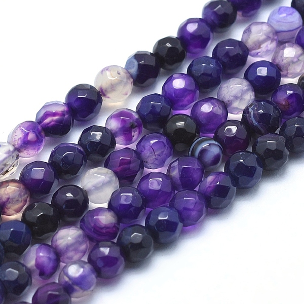 

PandaHall Natural Striped Agate/Banded Agate Beads, Dyed, Faceted Round, Purple, 6mm, Hole: 1mm, about 61pcs/strand, 14.3 inch(36.5cm)...