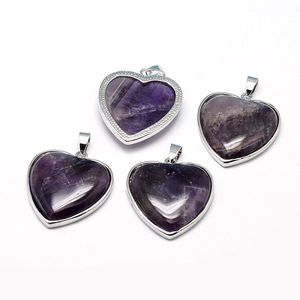 

PandaHall Heart Platinum Plated Brass Natural Amethyst Pendants, Cadmium Free & Lead Free, 36x31x7mm, Hole: 4x8mm Amethyst Heart
