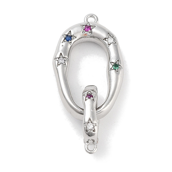 

PandaHall Brass Micro Pave Colorful Cubic Zirconia Interlocking Clasps, Oval, Platinum, 22x13x3.8mm, Hole: 1.2mm Brass+Cubic Zirconia