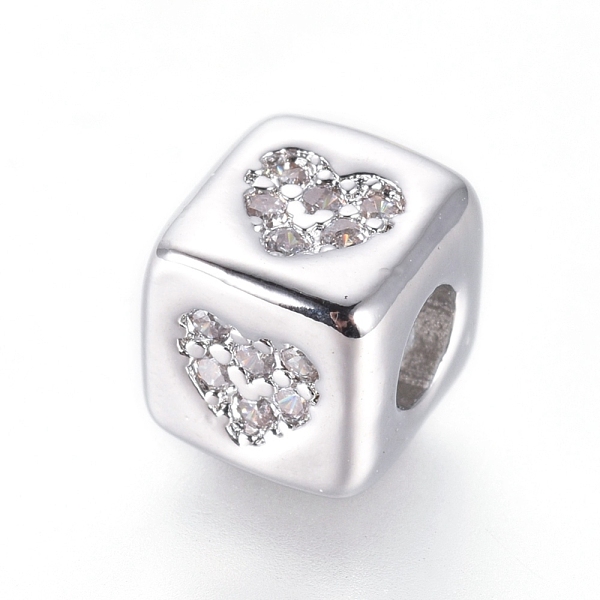 

PandaHall Brass Beads, with Micro Pave Cubic Zirconia, Cube with Heart, Clear, Platinum, 6x6x6mm, Hole: 3mm Brass+Cubic Zirconia Cube Clear