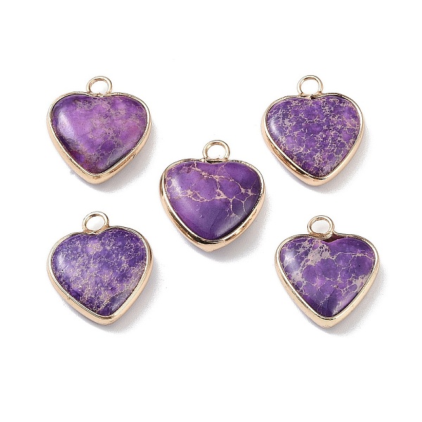 

PandaHall Dyed Synthetic Imperial Jasper Pendants, Brass Heart Charms, Golden, Medium Orchid, 19x16x4.5~5.5mm, Hole: 2.7mm Imperial Jasper...