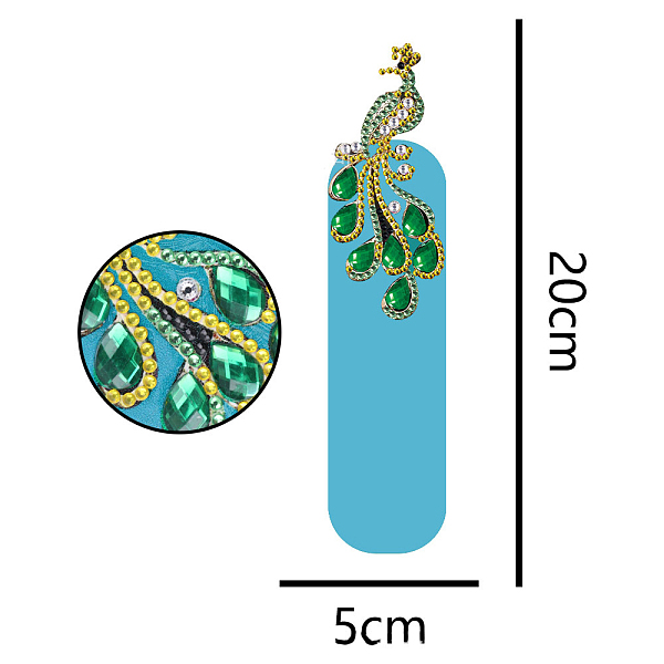 

PandaHall DIY Diamond Painting Bookmark Kits, including Resin Rhinestones, Diamond Sticky Pen, Tray Plate and Glue Clay, Peacock Pattern...