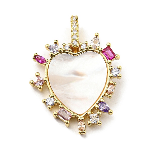 

PandaHall Rack Plating Brass Micro Pave Cubic Zirconia Pendants, with Shell, Long-Lasting Plated, Lead Free & Cadmium Free, Heart Charm...