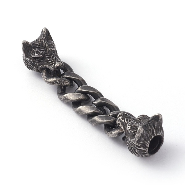 

PandaHall Matte Surface Stainless Steel Links connectors, with Curb Chains, Wolf Head, Antique Silver, 50x9x4mm, Hole: 1mm and 5mm Stainless...