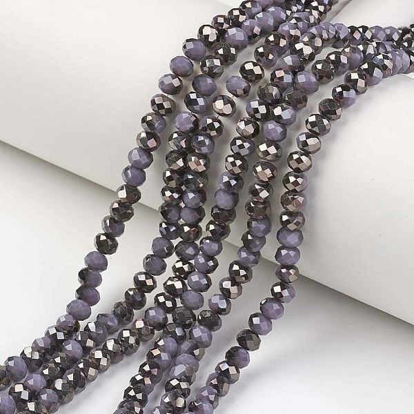 

PandaHall Electroplate Opaque Glass Beads Strands, Half Black Plated, Faceted, Rondelle, DarkSlate Blue, 4x3mm, Hole: 0.4mm, about...