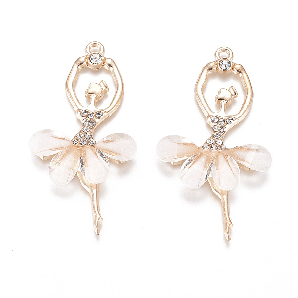 

PandaHall 20Pcs Alloy Big Pendants, Ballerina Charms with Faceted Resin & Crystal Rhinestone, Golden, Misty Rose, 59~60x30~31x4.5mm, Hole..., Clear
