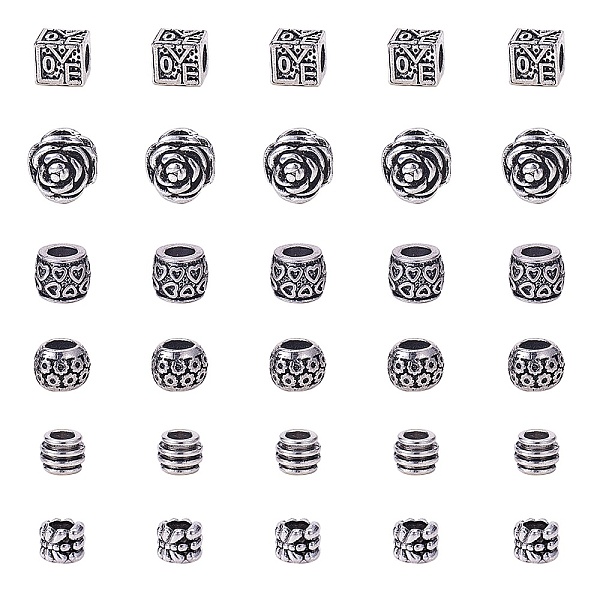 

PandaHall Tibetan Style Alloy European Beads, Large Hole Beads, Mixed Shapes, Antique Silver, 7.4x7.3x2.5cm, 10pcs/shape, 60pcs/box Alloy...