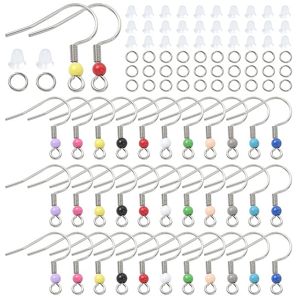 

PandaHall 50Pcs 304 Stainless Steel Earring Hooks, Ear Wire with Acrylic Beaded and Horizontal Loops, with 50Pcs Open Jump Rings & 50Pcs..., Multicolor