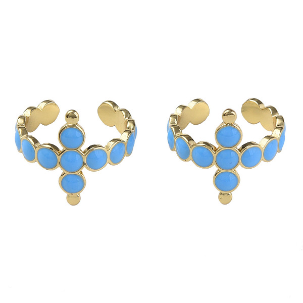 

PandaHall Enamel Cross Open Cuff Rings, Real 18K Gold Plated Brass Jewelry for Women, Nickel Free, Deep Sky Blue, US Size 4 3/4(15.4mm)...