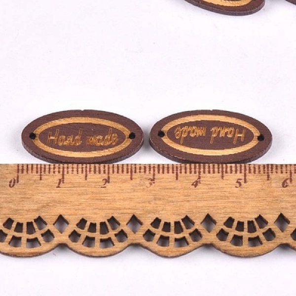 

PandaHall Schima Superba Wood Links, Oval with Word Handmade, Saddle Brown, 13x27mm, Hole: 1.5mm Wood Oval