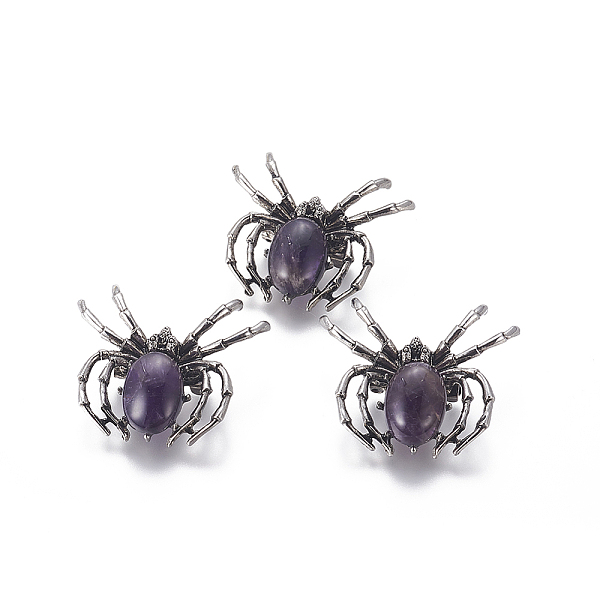 

PandaHall Natural Amethyst Brooch, with Alloy Findings and Glass, Spider, Antique Silver, 34~35x41~42x7mm, Hole: 3x5mm Amethyst