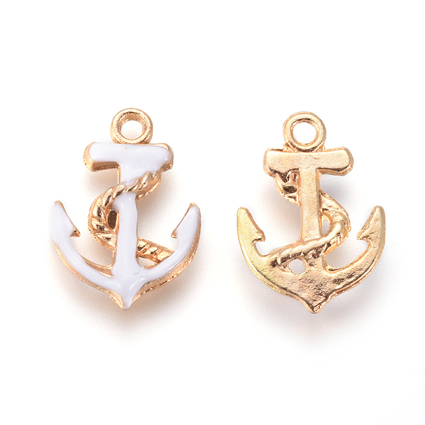 

PandaHall Enamel Pendants, with Light Gold Plated AlLoy Findings, Anchor, White, 17x12x3mm, Hole: 2mm Alloy+Enamel Anchor & Helm White