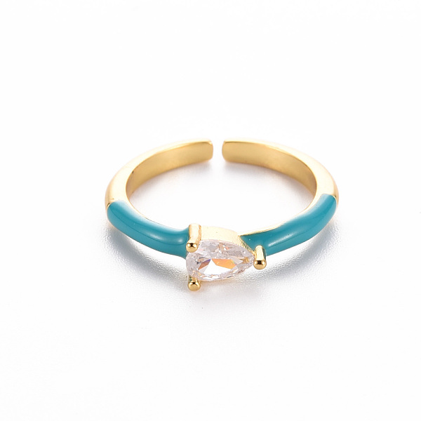 

PandaHall Brass Enamel Cuff Rings, Open Rings, Solitaire Rings, with Clear Cubic Zirconia, Nickel Free, Teardrop, Golden, Dark Cyan, US Size...