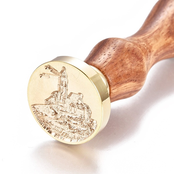 

PandaHall Brass Wax Seal Stamp, with Wooden Handle, for Post Decoration, DIY Card Making , Lighthouse Pattern, 90x26mm Brass Lighthouse